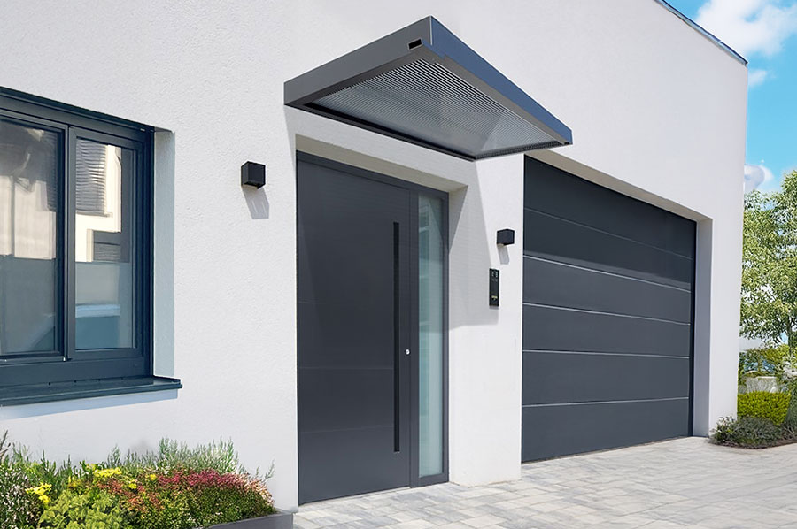 Photo de l'Auvent de Porte d'Entrée BS 3D-LINE avec paroi latérale