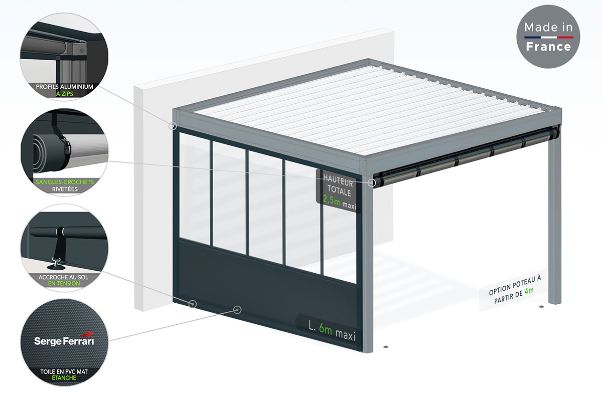 Panneau relevable en bâche PVC avec fenêtre transparente pour fermeture  extérieure et ouverture en Zip