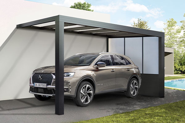 Photo d'un Carport Aluminium HORIZON avec une Paroi Mixte de Fermeture