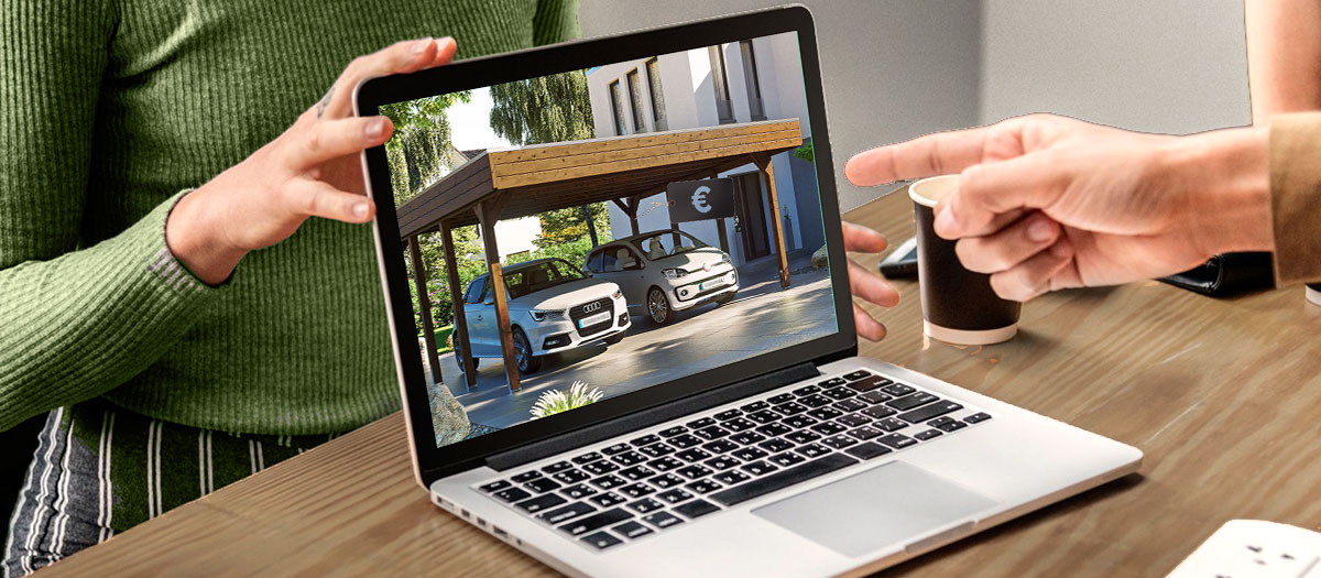 Photo d'une personne choisissant un Carport Aluminium NEOLINE dans un bureau