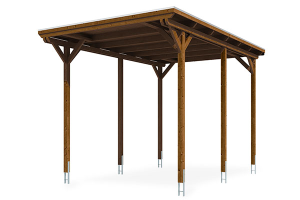 Vue 3D du Carport Bois EMSLAND Autoporté