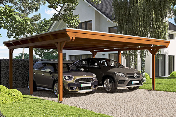 Photo du Carport Bois EMSLAND XL Autoporté Teinte Noyer