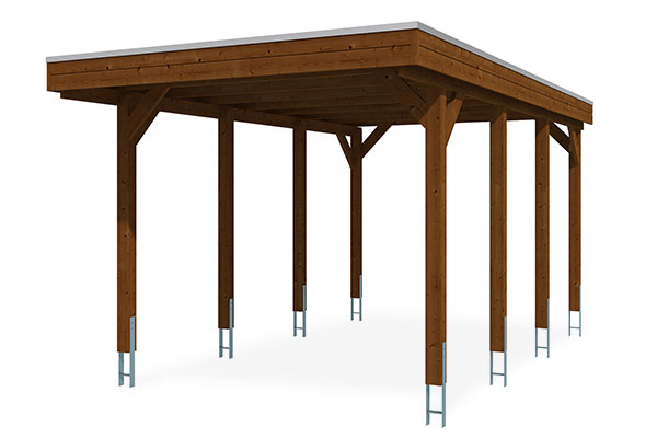 Vue 3D du Carport Bois FRIESLAND Autoporté