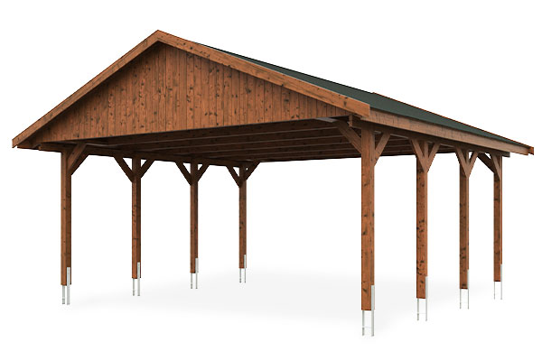 Vue 3D du Carport Bois WALLGAU XL Autoporté