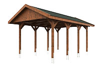 Vue 3D du Carport Bois WALLGAU 3800 x 6000mm