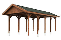 Vue 3D du Carport Bois WALLGAU 3800 x 7500mm