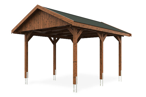 Vue 3D du Carport Bois WALLGAU Autoporté