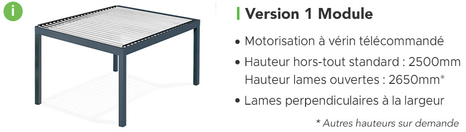 Schéma de la Pergola Bioclimatique EOLUX Autoportée Version 1 Module