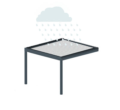 Schéma d'une Pergola Bioclimatique avec ses lames fermées sous la pluie
