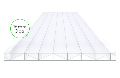 Tôle POLYCARBONATE 16mm 3,0x1,05m OPALIN - U= 2,0W/m²K - poids 2,4kg/m²