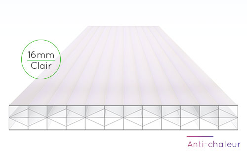 Plaque de polycarbonate alvéolaire blanc anti-chaleur, ép. 16 mm, 1200 mm x  3000 mm 