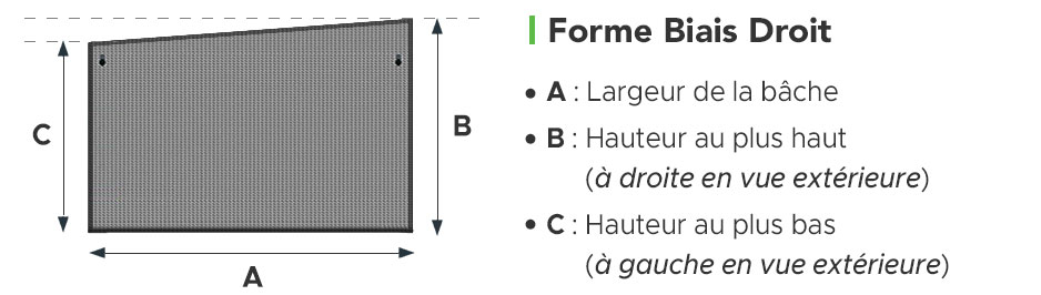 Schéma de la Forme Biais Droit du Store Screen VIZEO