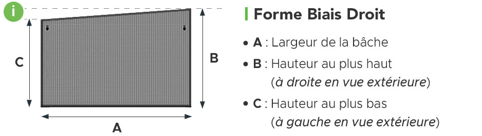 Schéma de la Forme Biais Droit du Store Screen VIZEO