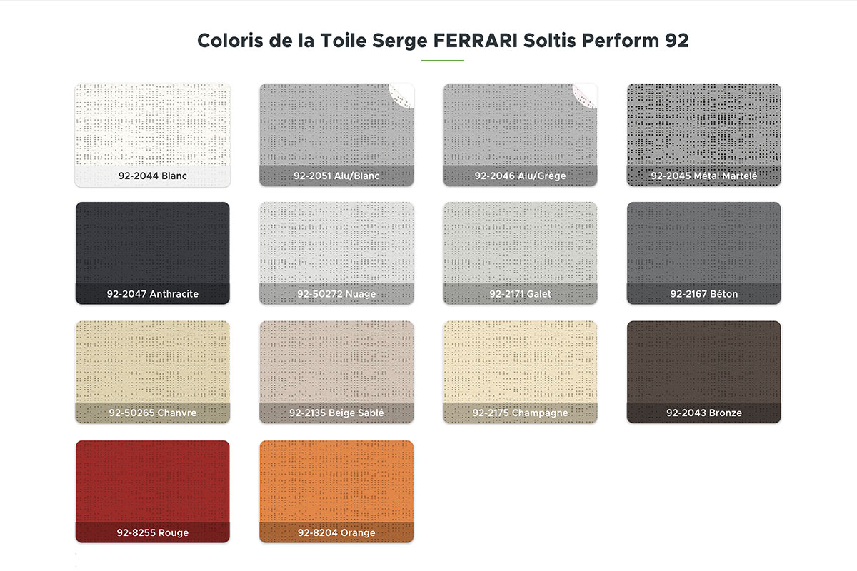 Colors of the Serge FERRARI Soltis Perform 92 Fabric