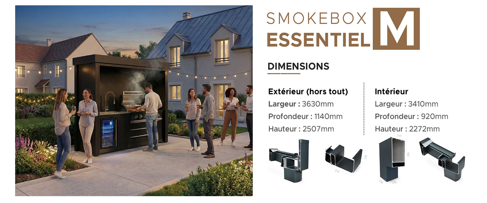 Schéma et dimensions de la Cuisine Extérieure SMOKEBOX M