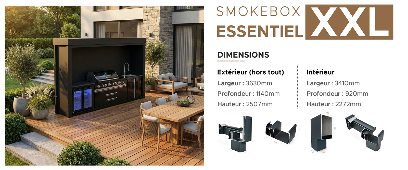 Schéma et dimensions de la Cuisine Extérieure SMOKEBOX XXL