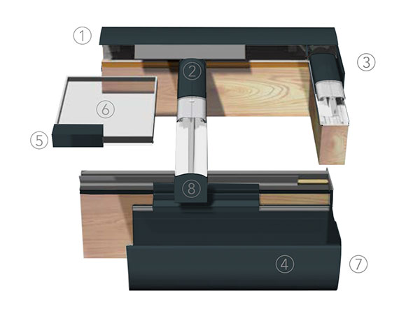 Schéma numéroté des Profils du Kit de Couverture de Toiture PERGOLUX GLASS